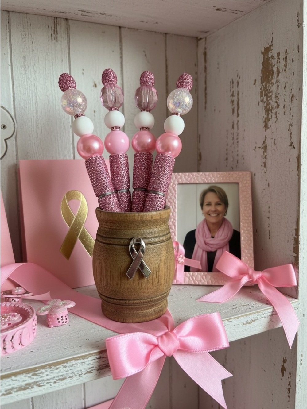Handcrafted Pink Beaded Sparkle Pens- for October Breast Awareness- 4 available